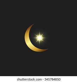  Crescent logo Muslim star, Arabic Islamic golden symbol