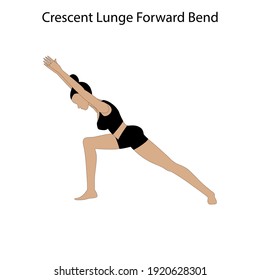 Crescent lunge forward bend pose yoga workout on the white background. Vector illustration