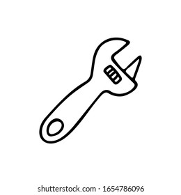 Crescent or monkey wrench in doodle style. Isolated outline. Hand drawn vector illustration in black ink on white background.