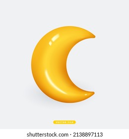 Crescent Moon 3D Realistic Weather Icon Isolated Vector Illustration. Realistic 3D icon design for mobile app and website