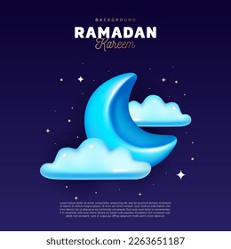 Crescent Moon 3d Vector Illustration for Ramadan Kareem Design Template Night theme Blue Color greeting card