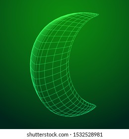 Crescent moon. Abstract polygonal wireframe moon illustration. Night symbol. Arabic islamic muslim ramadan design