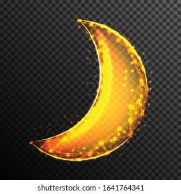 crescent moon. Abstract polygonal wireframe moon Night symbol. Arabic, islamic, muslim, ramadan design from connecting dot and line. light effect. vector illustration, isolated on transparent 