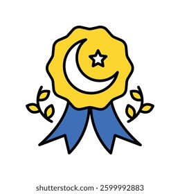 Crescent Moon Badge vector filled outline icon. EPS 10 file