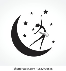 crescent moon ballerina, vector illustration