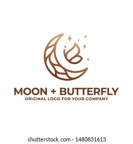 Crescent moon and butterfly logo can be used as symbols, icons, or others. luxury logo inspiration. Color and text can be changed according to your need.