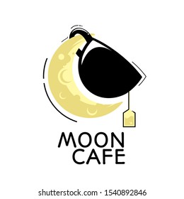 crescent Moon Cafe drink mug logo concept design illustration