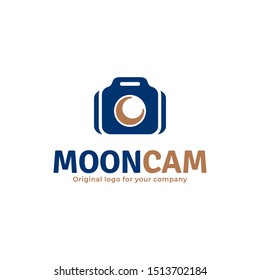 Crescent moon and camera logo. Creative photography logo inspiration. can be used as symbols, brand identity, icons, or others. Color and text can be changed according to your need.