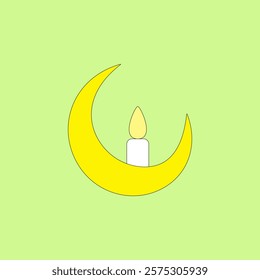 Crescent moon and candle icon vector illustration. Light of Ramadan, Eid Mubarak concept