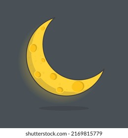 Crescent Moon Cartoon Vector Illustration. Young Moon Flat Icon Outline