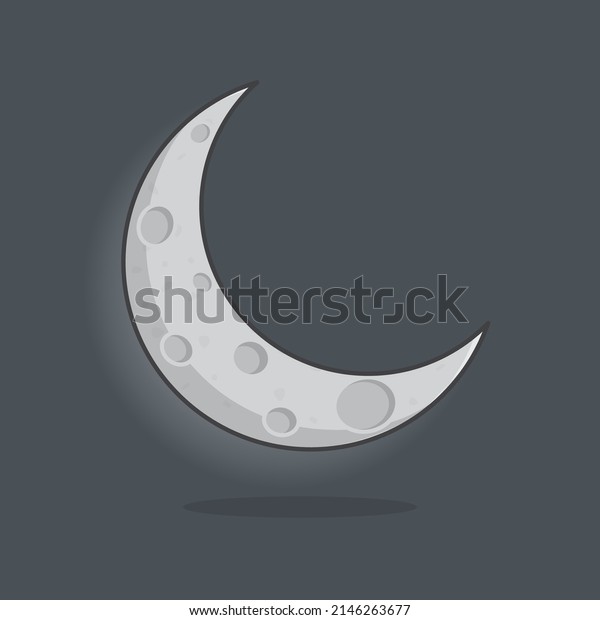 Crescent Moon Cartoon Vector Illustration. Moon\
Flat Icon Outline