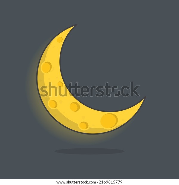 Crescent Moon Cartoon Vector Illustration. Young\
Moon Flat Icon\
Outline