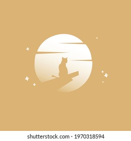 Crescent moon and Cat. Lunar Cat Logo design. Animal pet logo for company and website.