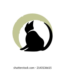 Crescent moon and Cat. Lunar Cat Logo design. Animal pet logo for company and website.