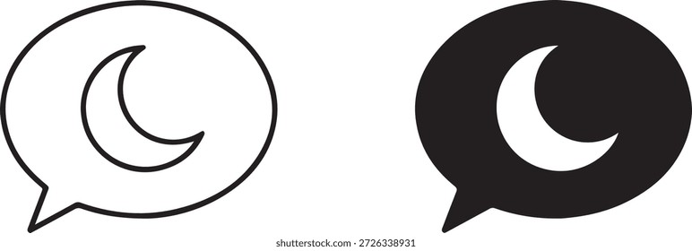 Crescent moon chat bubble icons representing night mode and do not disturb isolated on white background