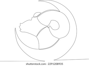 The crescent moon circles the sacrificial goat. Eid al-Adha one-line drawing