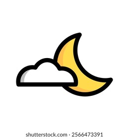 Crescent moon with cloud icon. Bedtime, night, dream concepts. Colored outline vector design isolated illustration. 