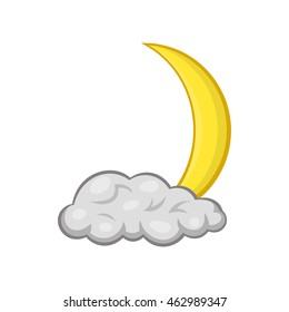 Crescent moon and cloud icon in cartoon style on a white background