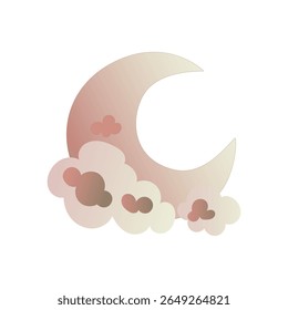 Crescent moon cloud. Night sky element. Dreamy celestial body. Vector space illustration.