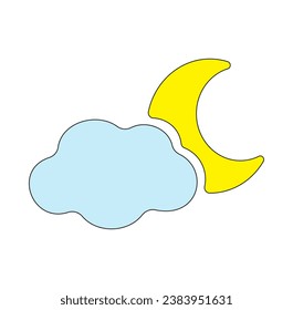 Luna creciente con nube sobre fondo blanco. Ilustración del vector