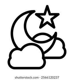 crescent moon, cloud, star line art icon. Vector illustration