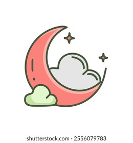 Crescent moon and cloud vector icon