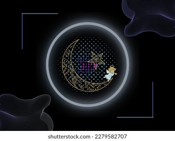 Crescent Moon. Moon in Clouds. The Background of the Moon in the Starry Sky. Moonlight in the Night Sky. Vector Illustration.