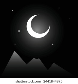 Crescent Moon. Moon in Clouds. The Background of the Moon in the Starry Sky. Moonlight in the Night Sky.