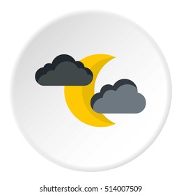 Crescent moon and clouds icon. Flat illustration of crescent moon and clouds vector icon for web