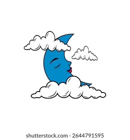 Crescent moon and clouds icon on white background. Vector illustration.