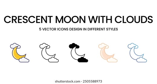 Luna creciente con los iconos de las nubes conjunto de Vectores Ilustración de stock