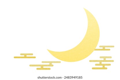 Crescent moon, clouds and Japanese textures, Vector Illustration