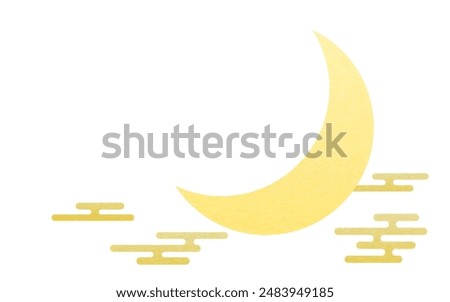 Crescent moon, clouds and Japanese textures, Vector Illustration