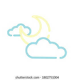 crescent moon and clouds neon style icon vector illustration design