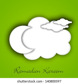 Crescent moon and clouds on green abstract background for Ramadan Kareem.