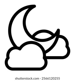 crescent moon clouds in sky line art icon. Vector illustration