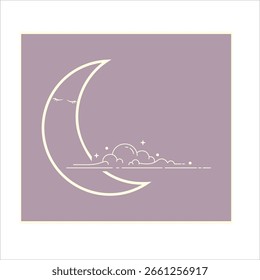 Crescent Moon with Clouds and Stars
