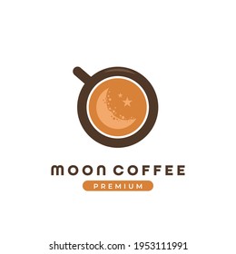 crescent moon coffee cafe logo, coffee shop logo template with moon inside coffee mug icon illustration