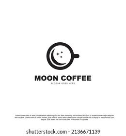 crescent moon coffee cafe logo, coffee shop logo template.