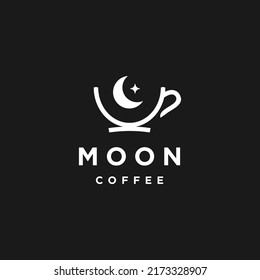 concepto del logo de café de luna creciente con medio luna, estrella y simple icono de taza de taza de taza de taza de taza. Diseño del logotipo del café nocturno en línea lineal Estilo de contorno Ilustración del vector