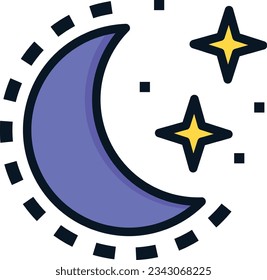 Crescent Moon Color Line Icon - Single Icon, Vector