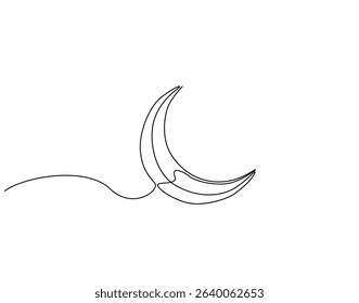 Crescent moon continuous line art. Moon one line drawing. Planet concept vector illustration