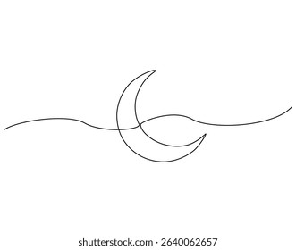 Crescent moon continuous line art. Moon one line drawing. Planet concept vector illustration