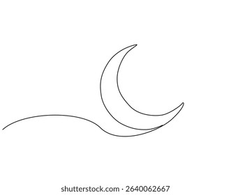 Crescent moon continuous line art. Moon one line drawing. Planet concept vector illustration