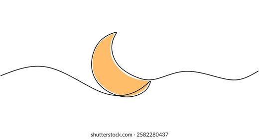 Crescent moon in continuous line drawing. Symbol of nighttime, dreams, and celestial beauty. Vector illustration hand drawn.