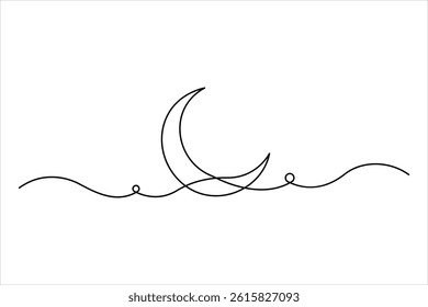 Crescent moon continuous one line art drawing of isolated outline vector illustration
