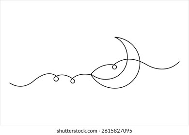 Crescent moon continuous one line art drawing of isolated outline vector illustration

