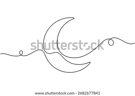 Crescent moon continuous one line drawing minimalist elegant outline vector illustration