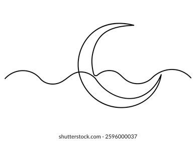 Crescent moon continuous single line drawing art of isolated outline vector illustration
