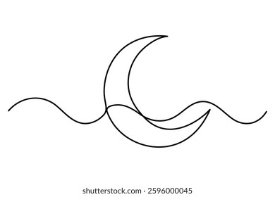 Crescent moon continuous single line drawing art of isolated outline vector illustration
